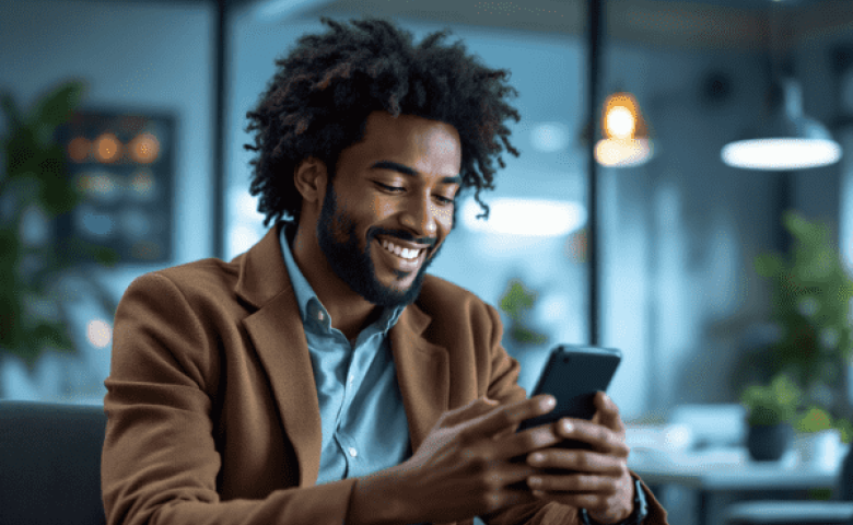 Empresário avaliando contrato de aluguel de celulares com linha