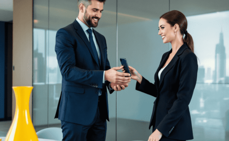 Equipe de vendas indo alugar celular com linha telef&ocirc;nica para o time de vendas